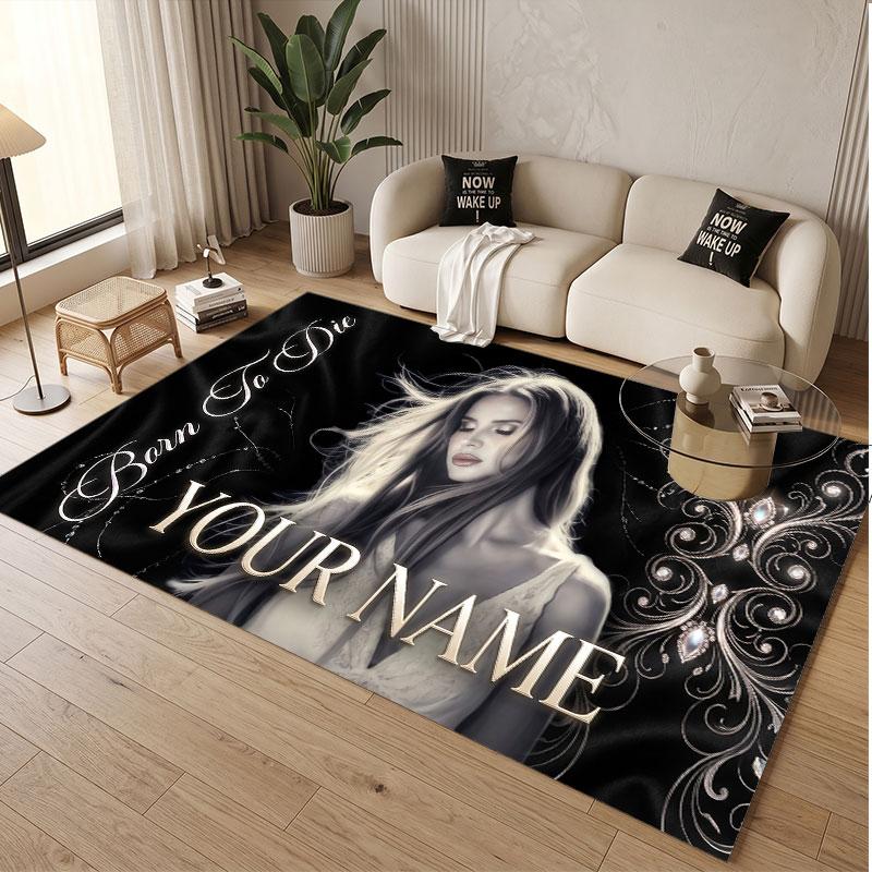 Custom Name Crystal Velvet Rug,Lana Del Rey Comfortable Anti Slip Floor Mat For Room Decoration