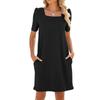 Women's Summer Square Collar Short Sleeve Pocket Solid Color Dress