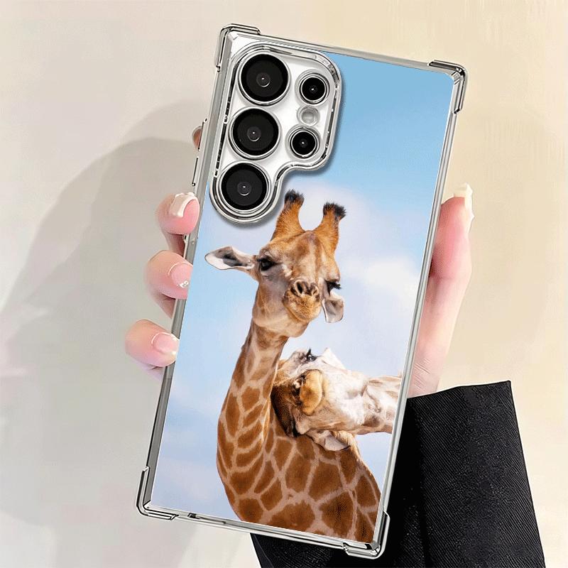 Giraffe Animal Pattern Plating Phone Case For Samsung Galaxy S24 S25 FE S26 Edge S23 Ultra S22 S21 Plus S20 Anti-Fall Airabag Co