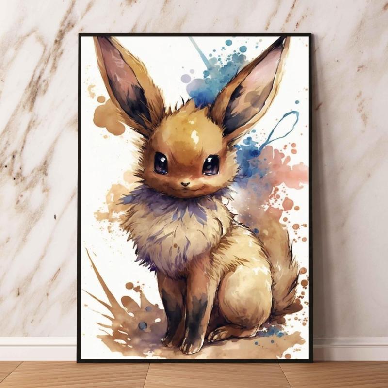 Watercolor Pokemon Decorative Paintings - Pikachu  Eevee Squirtle  Charmander  Bulbasaur Anime Art for Home Wall Decor
