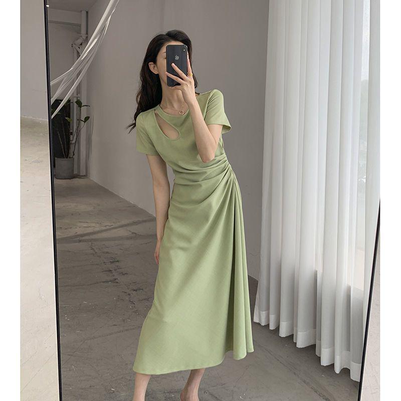 Women's 2026 Summer French Hollow Elegant Waist-Cinched Hepburn Style Long Dress