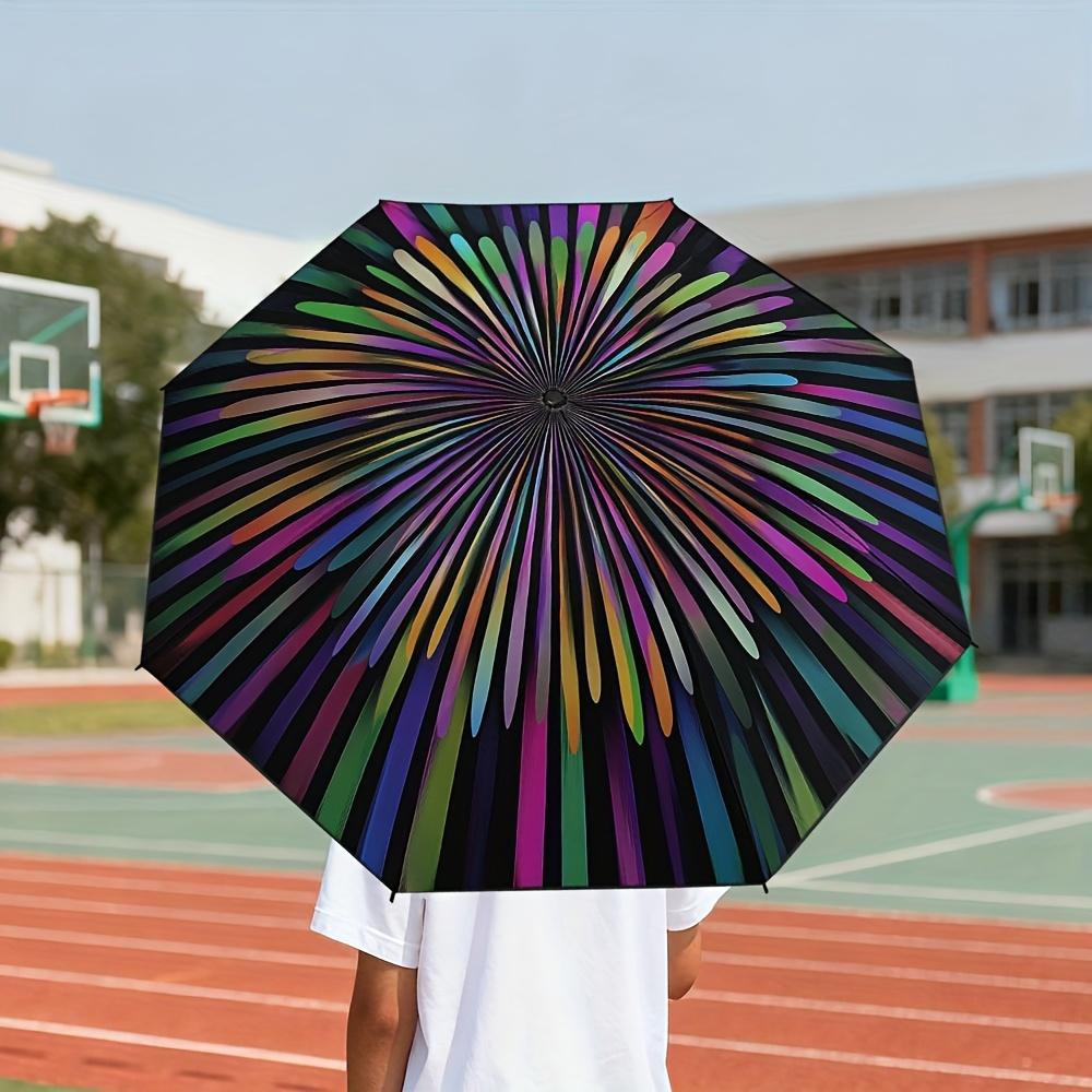

1pc Open/Close Compact Folding Umbrella with & 8-Rib Reinforced Frame - Multicolor Spiral Burst (Pink/Purple/Green/Blue/Yellow (as the picture,Iron&8K)