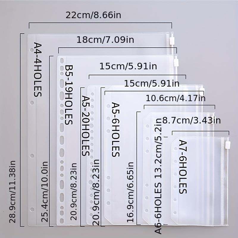 A7/A6/A5/B5/A4 5pcs Transparent PVC Document Storage Storage with Holes Student Stationery Storage Bag