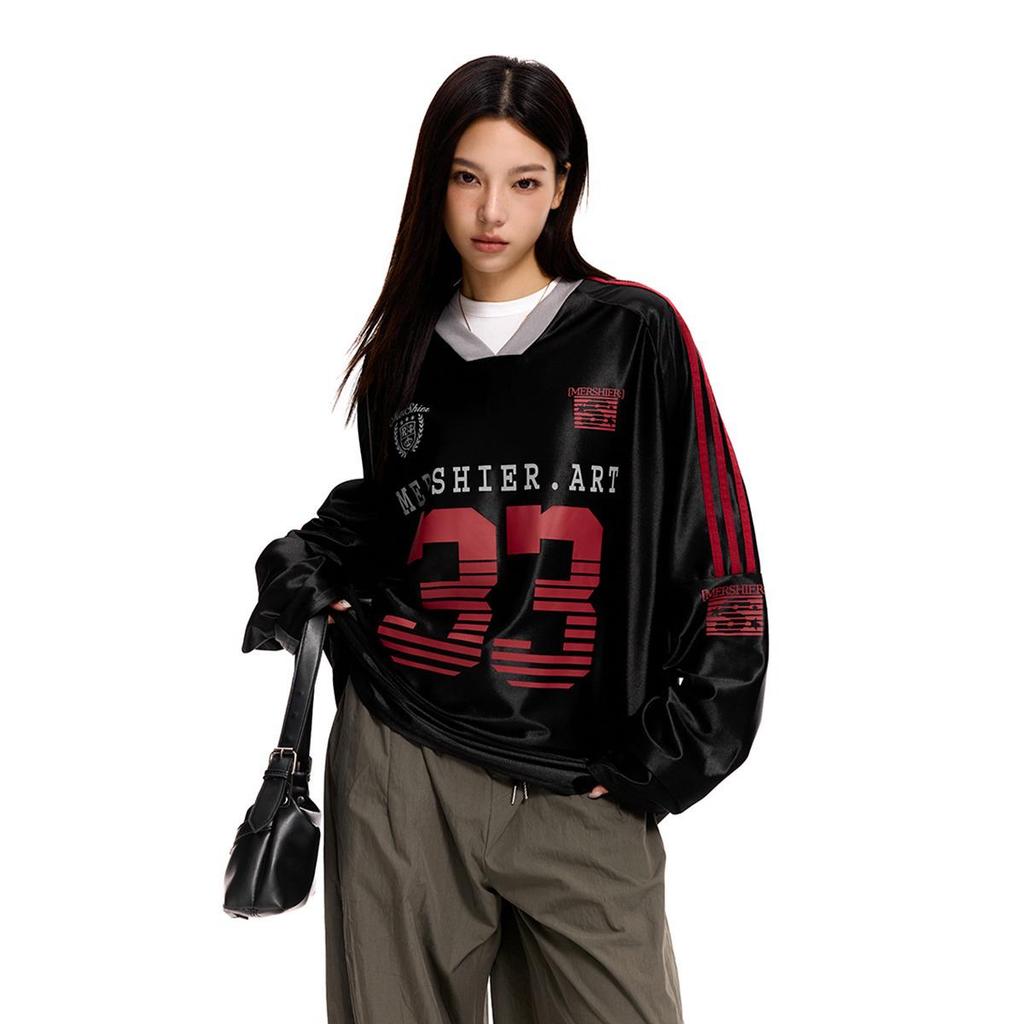 Stupeň ledu Ne. 33 Pánský retro motocyklový dres s dlouhým rukávem, prodyšné baseballové tričko