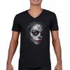 Sugar Skull Portrait V-Neck T-shirt Gothic Beauty Red Lips Day of the Dead Tee