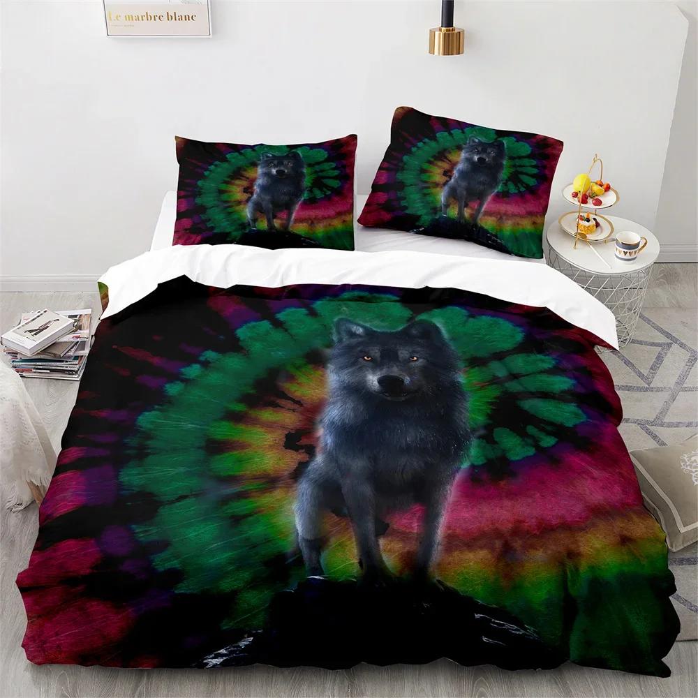 Wolf Duvet Cover King Queen Size Black White Wild Animal Bedding Set for Kids Teens Adults Wildlife Soft Polyester Quilt Cover
