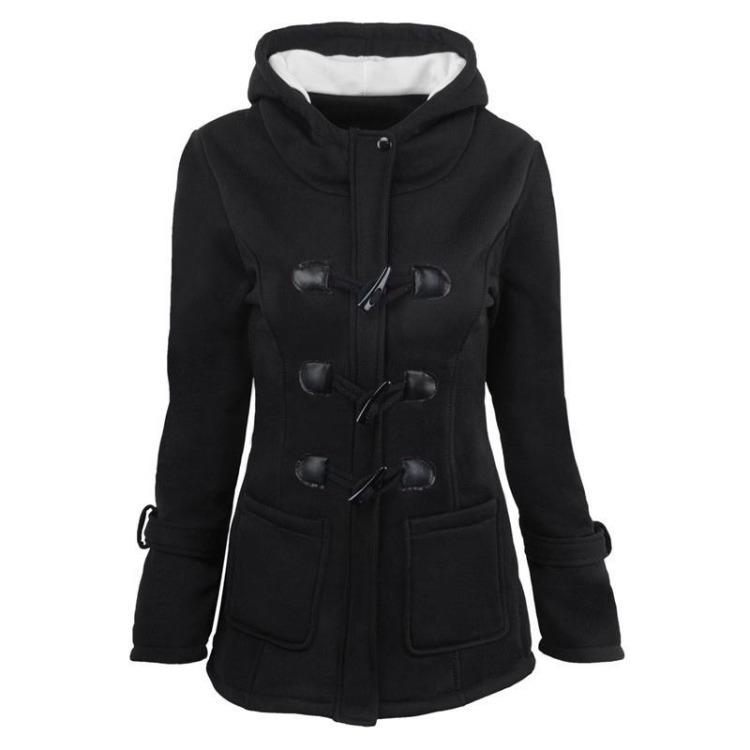 Winter Damen Warmer Woll-Kapuzenmantel mit Pelzkragen Lässige Baumwollmischung Jacke Große Größen