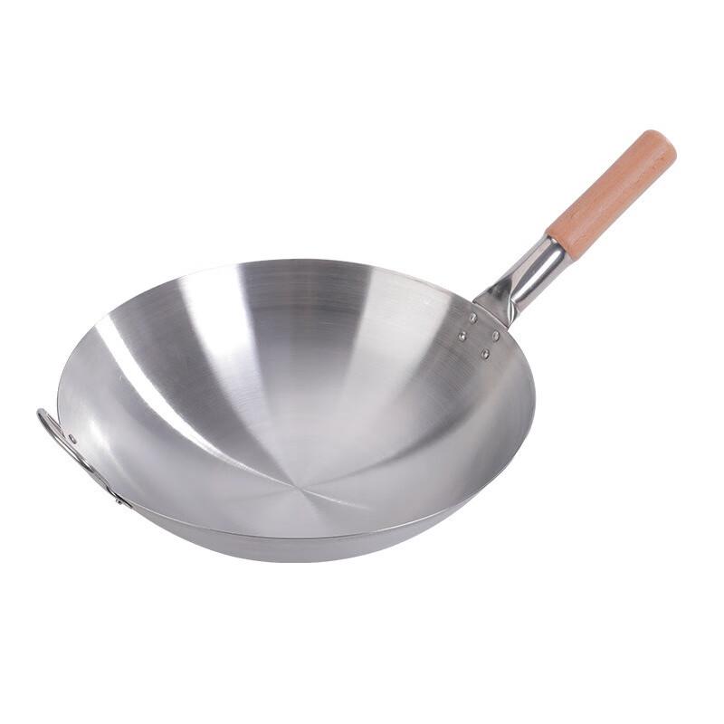 Non-Magnetic Stainless Steel Round Bottom Wok with Wooden Handle
