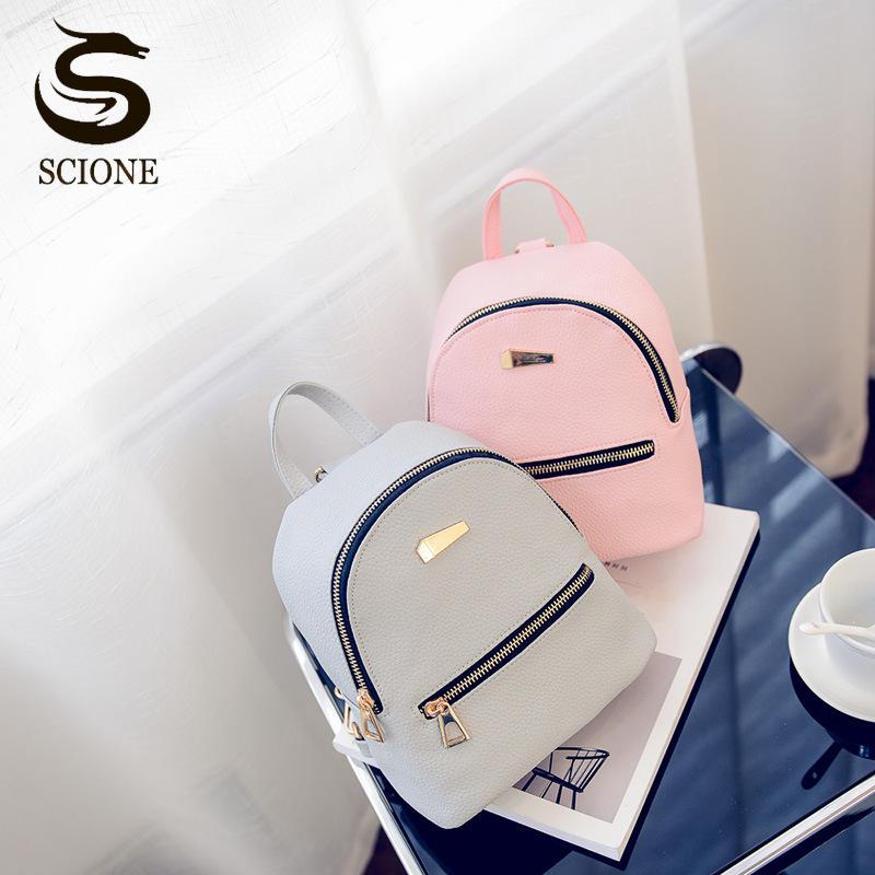SCIONE Women Bag Small Backpack Fashion Bag Casual PU Backpack Female Schoolbag