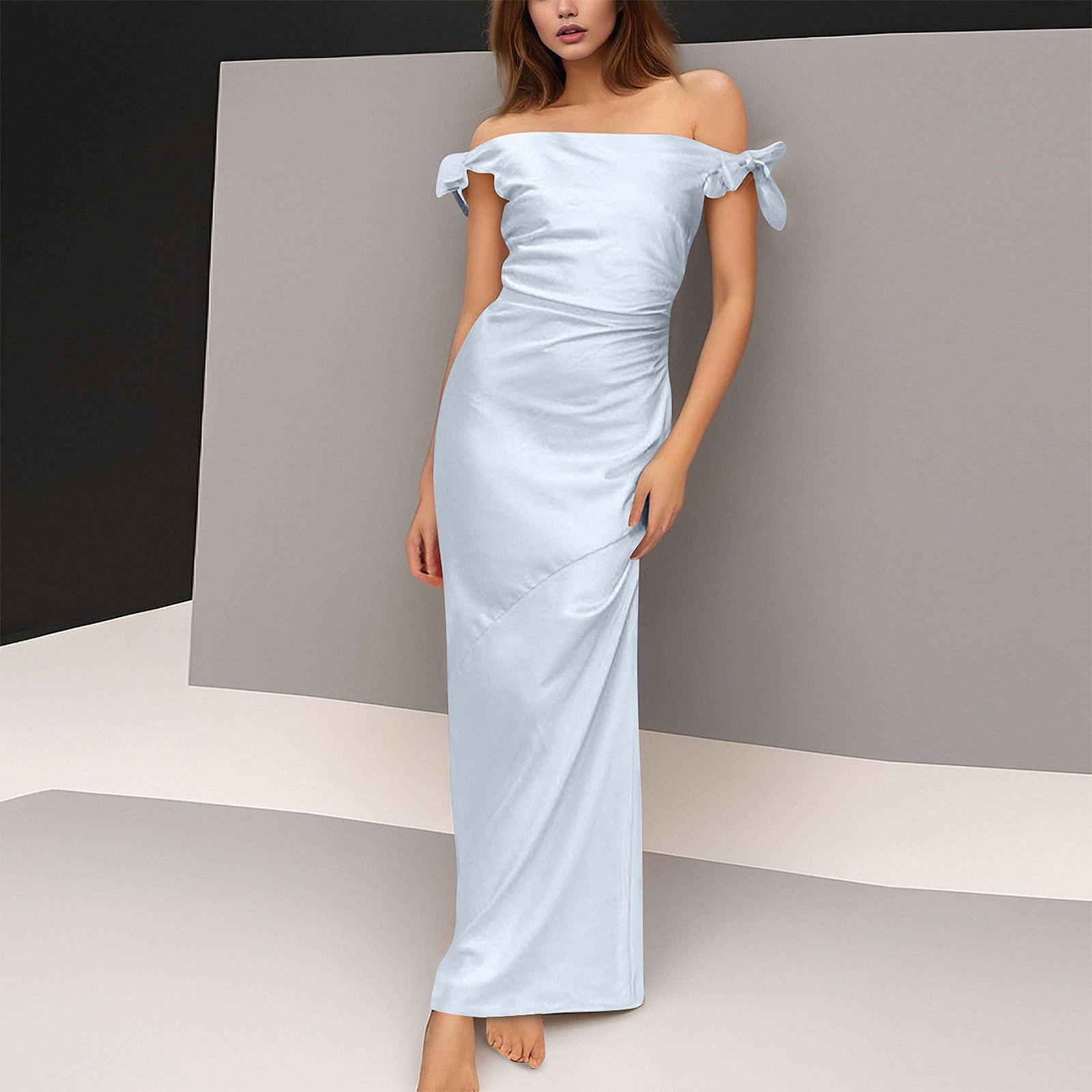 

Женское платье с открытыми плечами, элегантное, сексуальное, с обтягивающим запахом и ягодицами, длинная юбка XL светло-синий