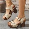 Fashion Trend Square Metal Buckle Thick High Heel Sandals Women's Summer New Platform Fashion Sandels Rivet Decor Plus Size 43 Sandalias