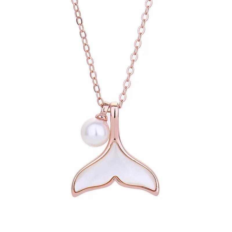 Natural White Mother-of-pearl Fishtail Necklace for Women, Fashionable and Versatile White Collarbone Chain