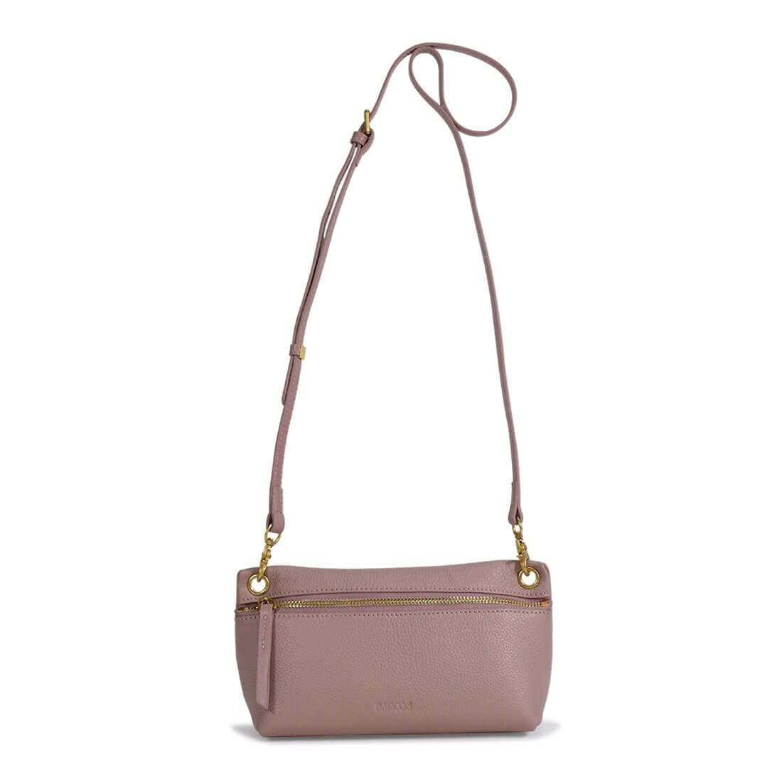 

Barcos Shrink Leather Mini Pochette with Shoulder Strap, Shoulder or Crossbody, for Women, Elegant Design with Gold Hardware, Perfect for Travel and