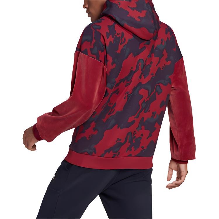 adidas Velvet Aop Camo Hoodie Men Tops Red H25089