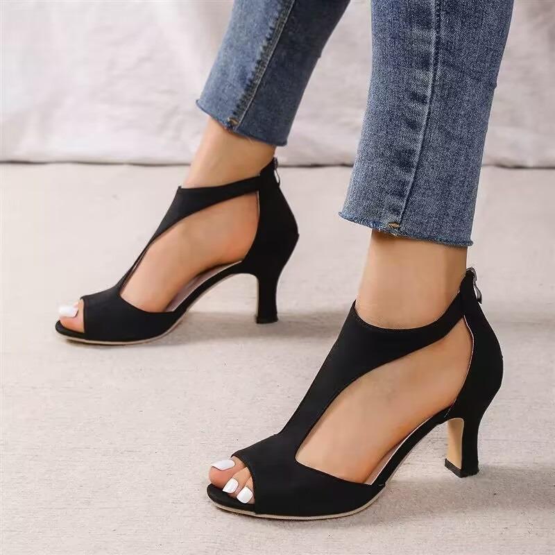 Fashion New Fashion Sandals Women's Shoes Summer Fashion Open Toe Zip Stiletto Heel One Line Buckle Strap High Heels