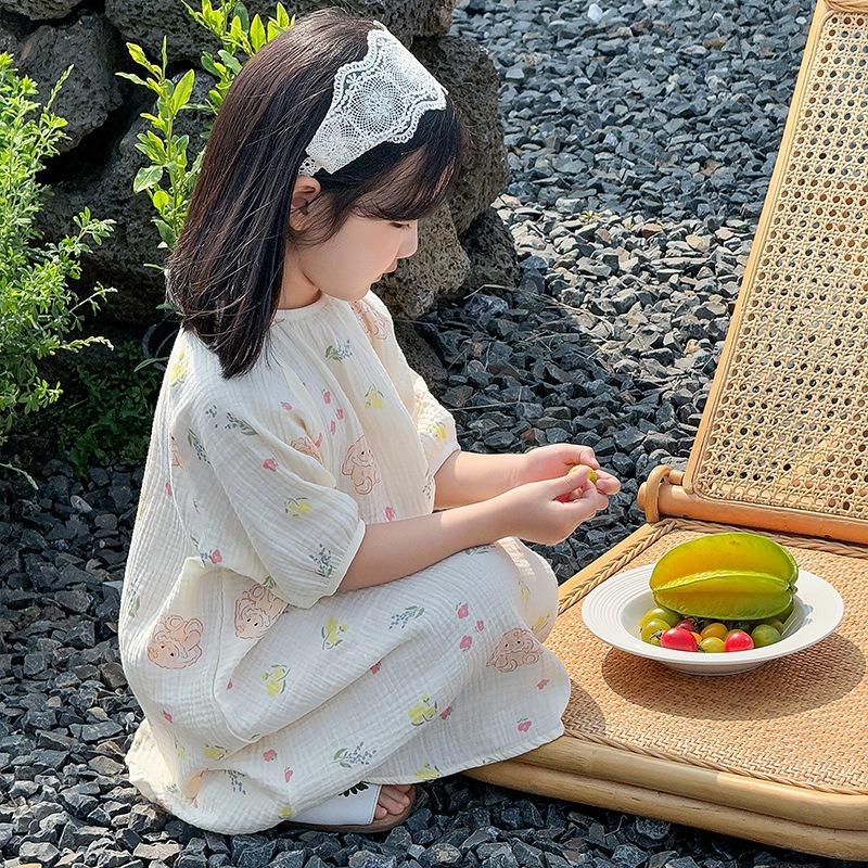 Sweet Short Sleeve Girls Kids Sleep Dress Casual Summer Home Nightgown