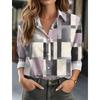Women's Lapel Long Sleeve Geometric Print Button-Up Shirt, Stylish Casual Regular Tops for Spring Summer Daily Office Wear