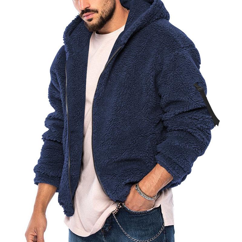 Herren Winter Neu Doppelseitiges Arktisches Fleece Kapuzen-Reißverschluss Freizeitjacke