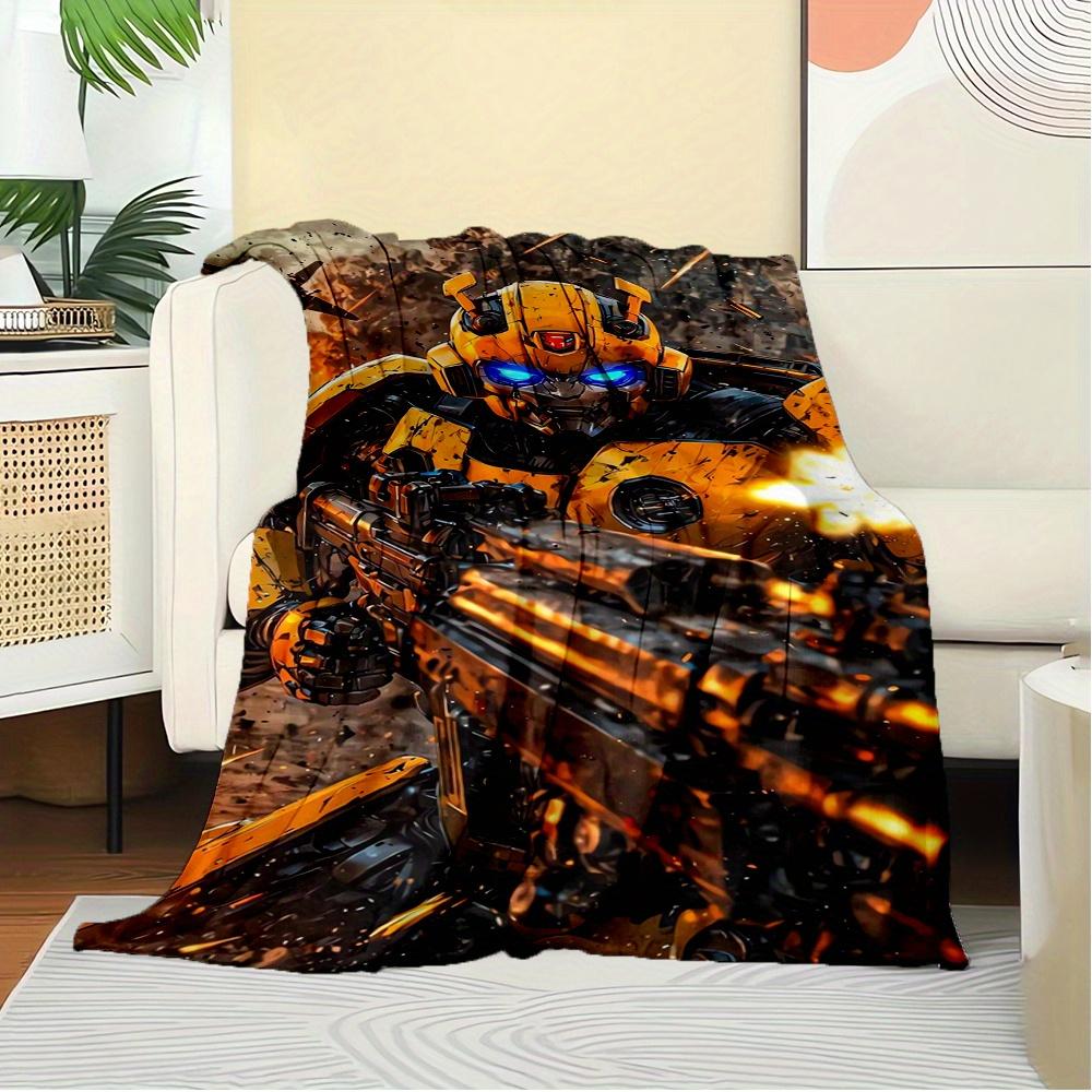For Transformers,Bumblebee,Action-Themed Flannel Blanket, Glam Style, Digital Print, All-Season Comfort, Tear-Resistant, Knitted Craftsmansh