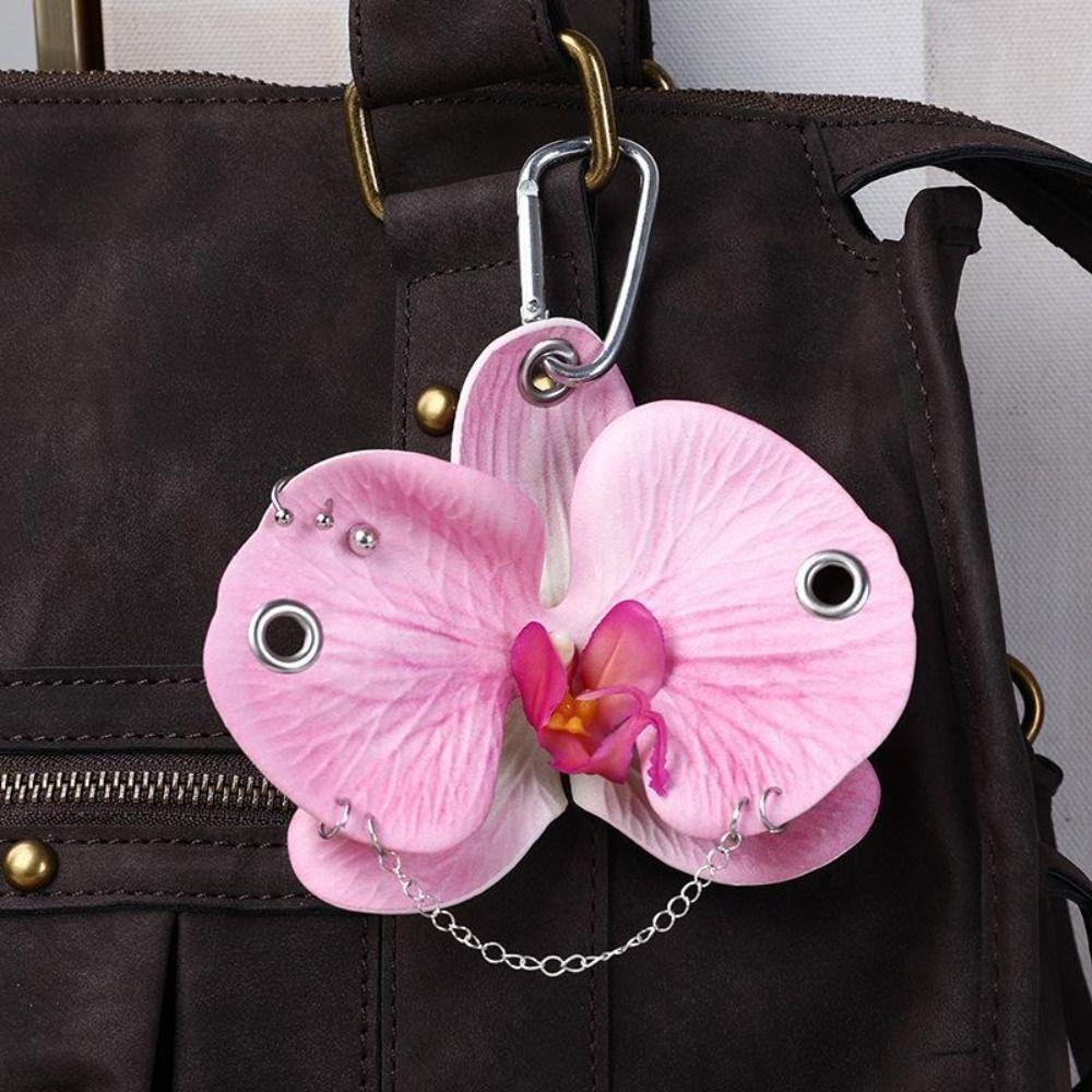 Keyring Imitation Flower Pendant Phone Charms Bag Pendant Phalaenopsis Orchid Keychain Women Girls