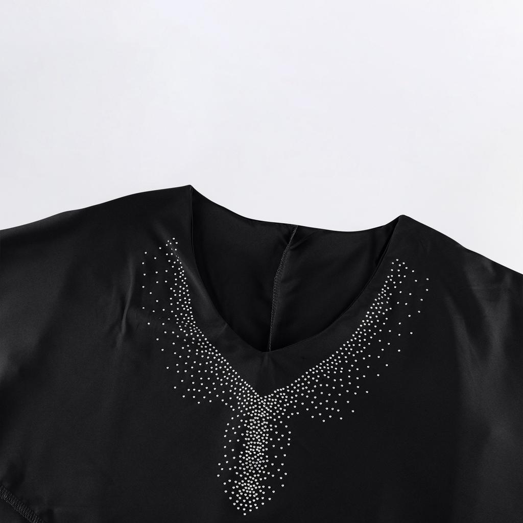 Plus-size Women's Dress Summer Solid Color V-neck Mid-sleeve Casual Dress