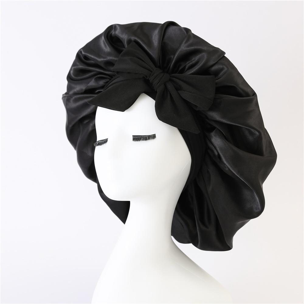 Cuffia Da Notte In Seta Satinata Rosa Con Fiocco: Dolcezza E Protezione Per I Capelli (taglia Unica Fino A 58 Cm)