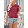 Women European Style Short Sleeve Button Front Cropped Round Neck Knitted Cardigan Sweater