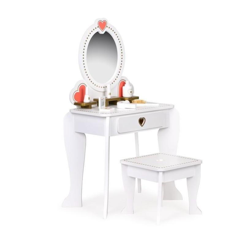 Wooden girl's dressing table, mirror, accessories, white, elegant, neutral