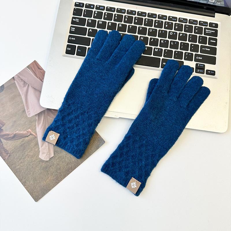 Knitted Cashmere Gloves for Autumn and Winter Women's Solid Color Labeling To Keep Warm and Cold proof Wrist Guards Divided Fingers and Leak Fingers