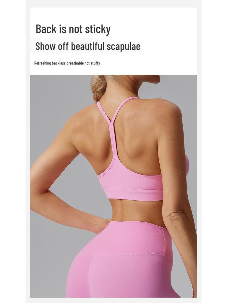 Spaghetti Strap Shockproof Sports Bra – Women's Thin, Supportive Yoga Camisole with Nude Feel