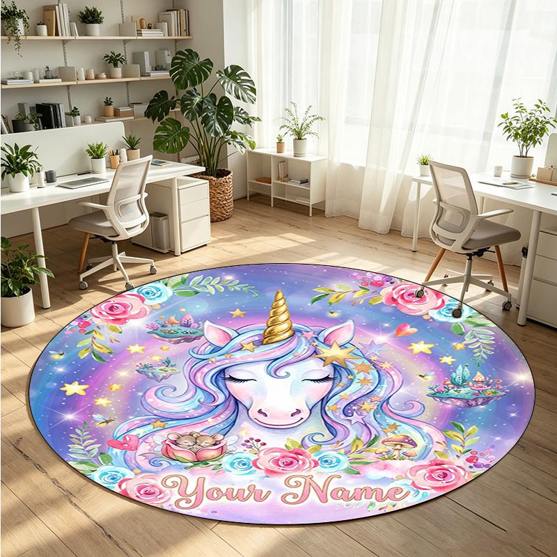 Wild Animals (360) Theme Round Crystal Velvet Rug Custom Name Text Personalized Floor Mat Home Decor Non Slip Crystal Carpet
