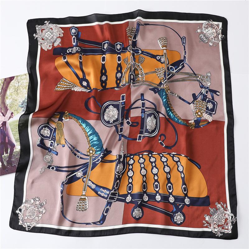 Spring and summer thin printed silk scarf sun protection simulation silk small square scarf autumn and winter warm scarf fashion versatile professiona