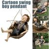New Creative Forest Elf Walnut Cartoon Swing Boy Pendant Hand-painted Resin Pendant Garden Series Outdoor Creative Decoration
