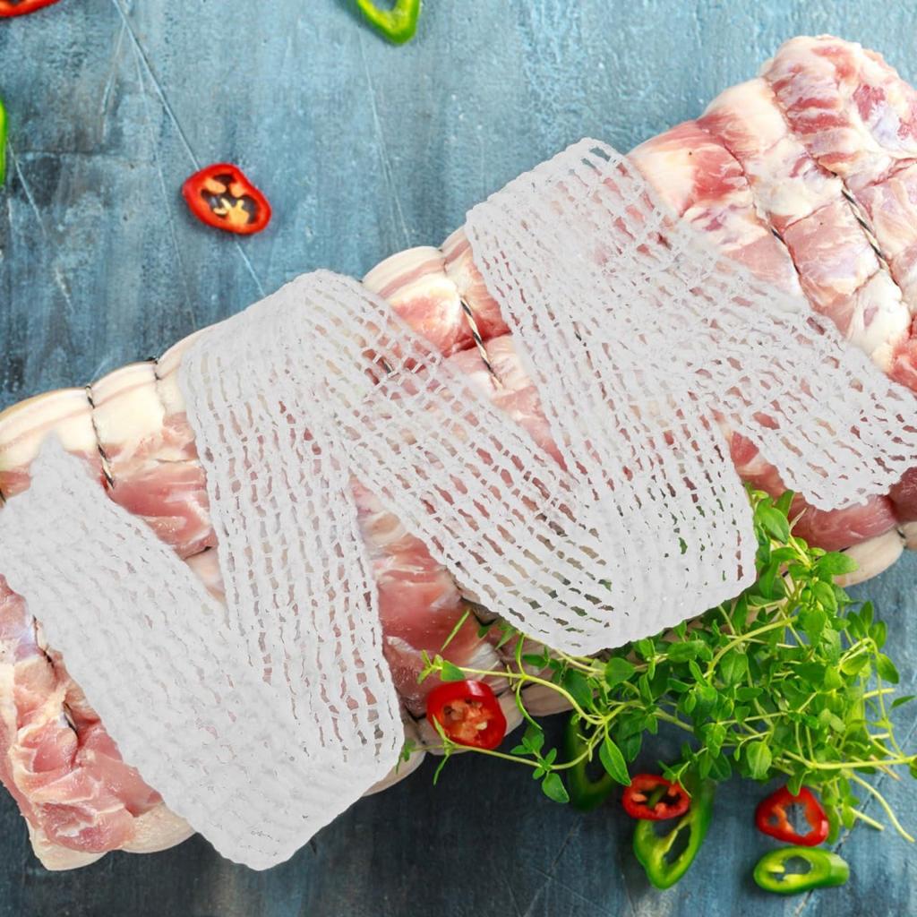 DOITOOL 4 Meat Netting Roll Size 16, Cotton Ham Sock for Sausage Making, Elastic Butchers Twine Cooking String Food Net, Poultry Meats Cooking,