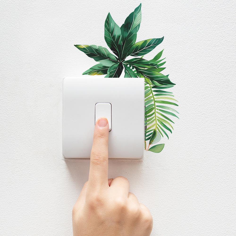 Fun-kg54 Tropical Green Plant Leaf Switch Affixed To The Living Room Porch Home Beautification Wall Sticker