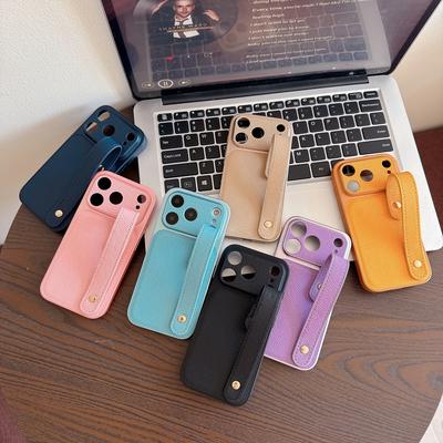 Wristband Leather Skin Hybrid Phone Case For iPhone 17 Pro Max iPhone 16 15 14 13 Pro Max with Hand Strap PC+PU Matte Anti-skid Hard Cover