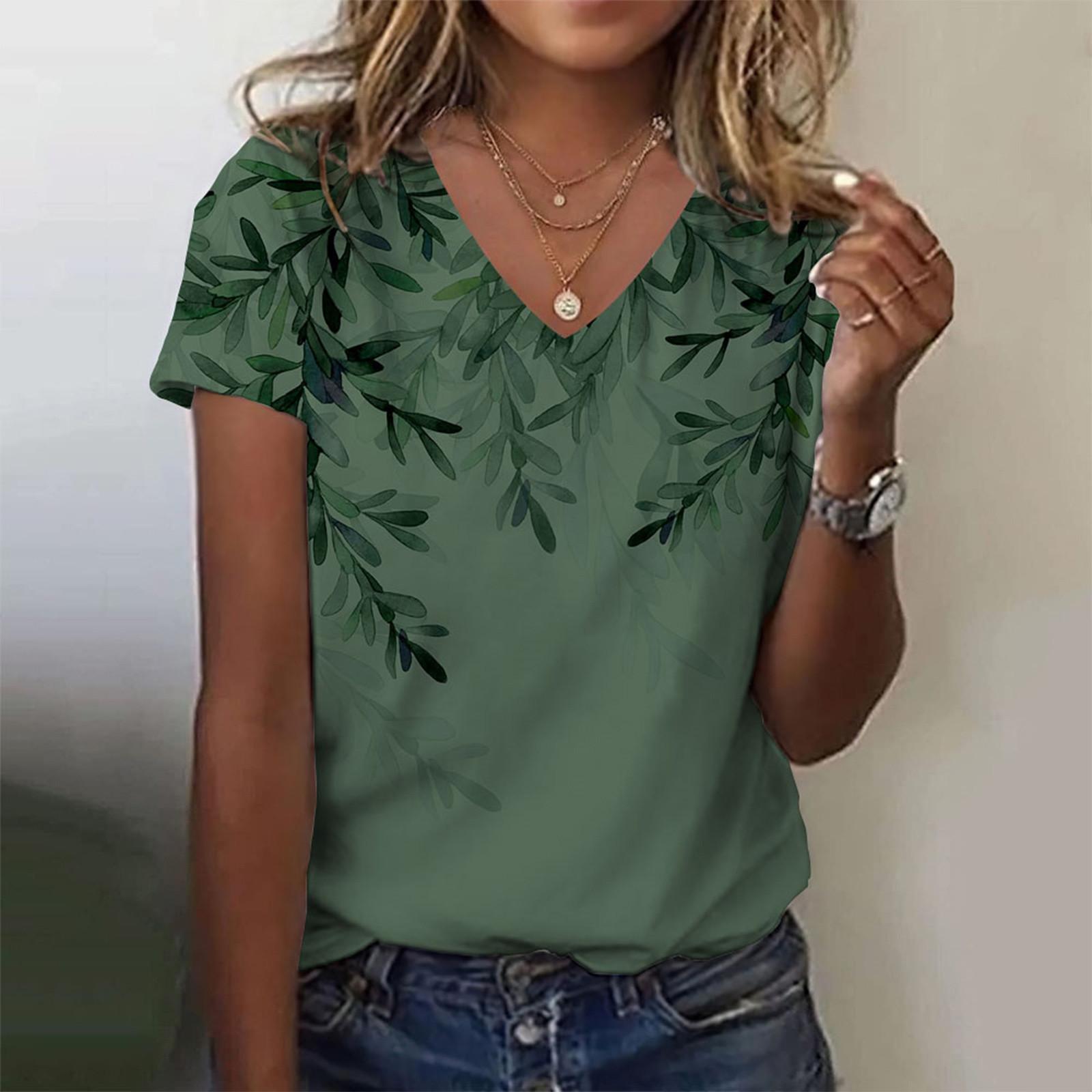 Женская модная повседневная блузка с v-образным вырезом и коротким рукавом с принтом — фото 4