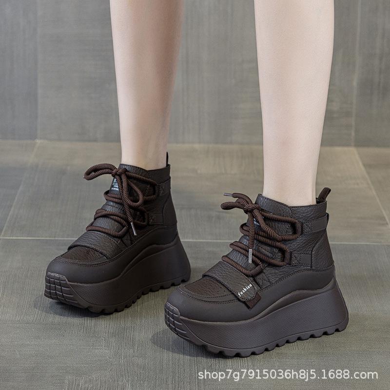 Thick-soled inner heightening women's shoes CM snow boots winter new velvet thickened warm non-slip white short boots