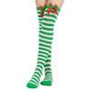 Striped Stockings For Women Over The Knee Long Socks Christmas Green Red Bowknot Long Socks Female Leg Stocking