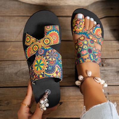 Fashion Women Slippers Slip On Colorful Sandals Platform Fashion Open Toe Shoes Ethnic Style Lightweight Slippers Summer Slides Women