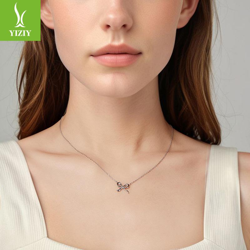Simple Temperament Bow Necklace Collarbone Chain Versatile Classic S925 Sterling Silver Necklace Jewelry