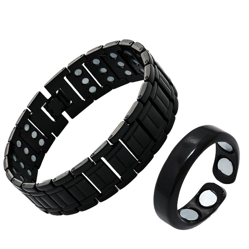 Set Bracciale e Anello Magnetico Rame Retrò – Regolabile, Design a Tripla Riga