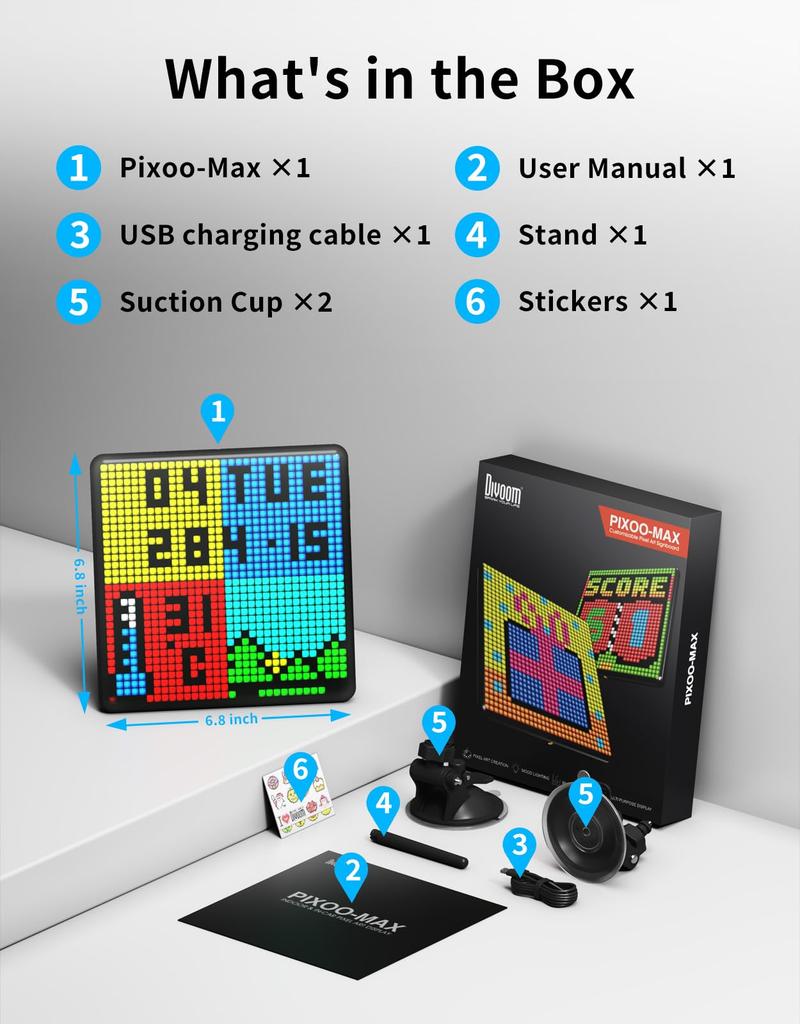 Divoom Pixoo-Max Pixel Display App Mobile Phone Control Display 32 x 32 Programmable LED Screen with Bluetooth Home Decor Business Advertising