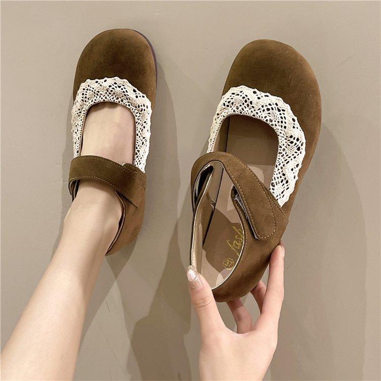 [Yushilai] Flat-bottomed Velcro Loafers Women's 2025 Spring New Fashion Round Head Light Mouth Sweet Single Shoes