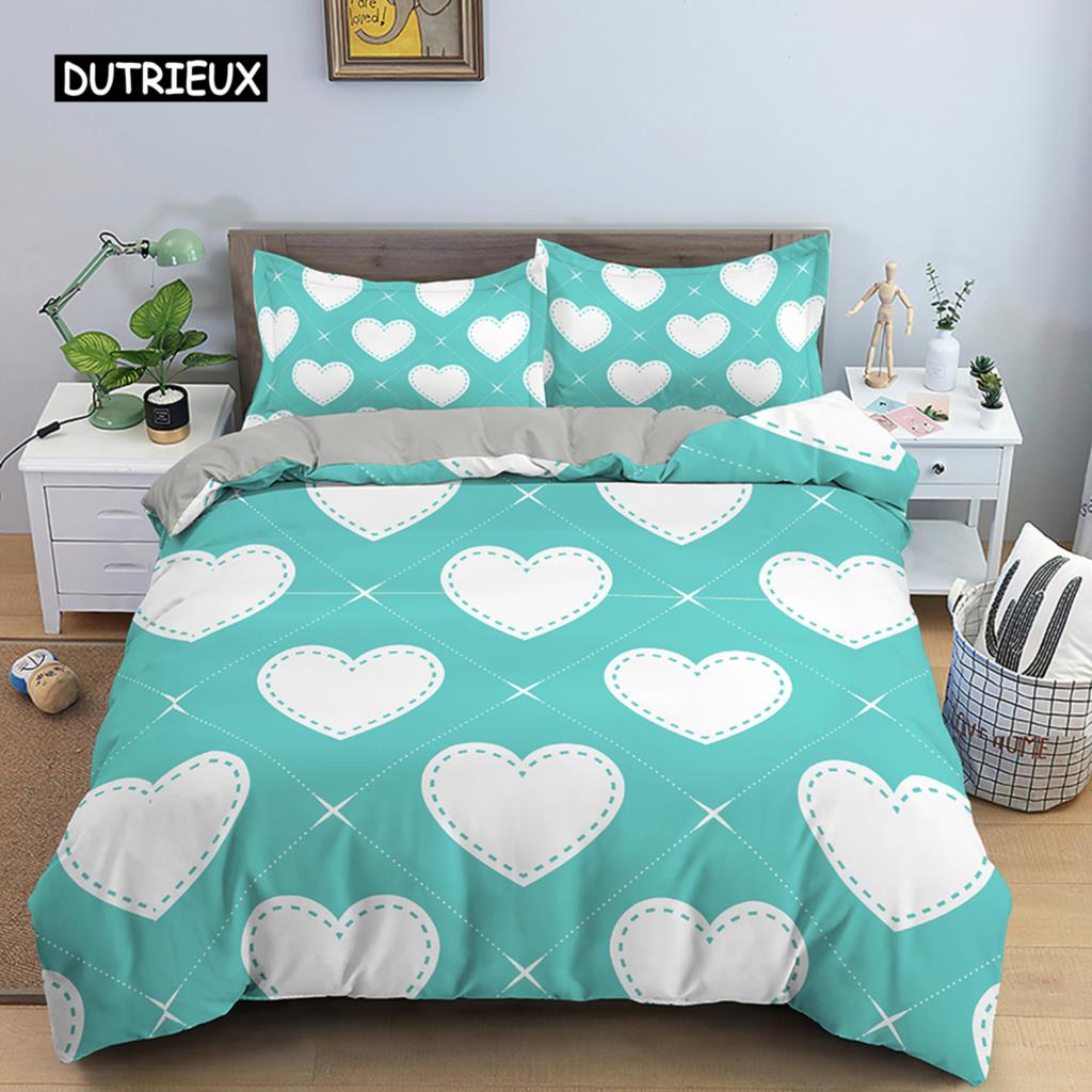 Multicolor Duvet Cover Set Colorful Hearts Queen Size Bedding Set for Teen Microfiber Geometric Cartoon Love Heart Quilt Cover