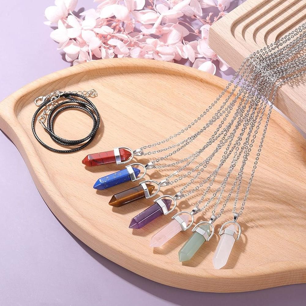 Jade Hexagonal Crystal Pendant Necklace - Multicolor Crystal Sweater Chain
