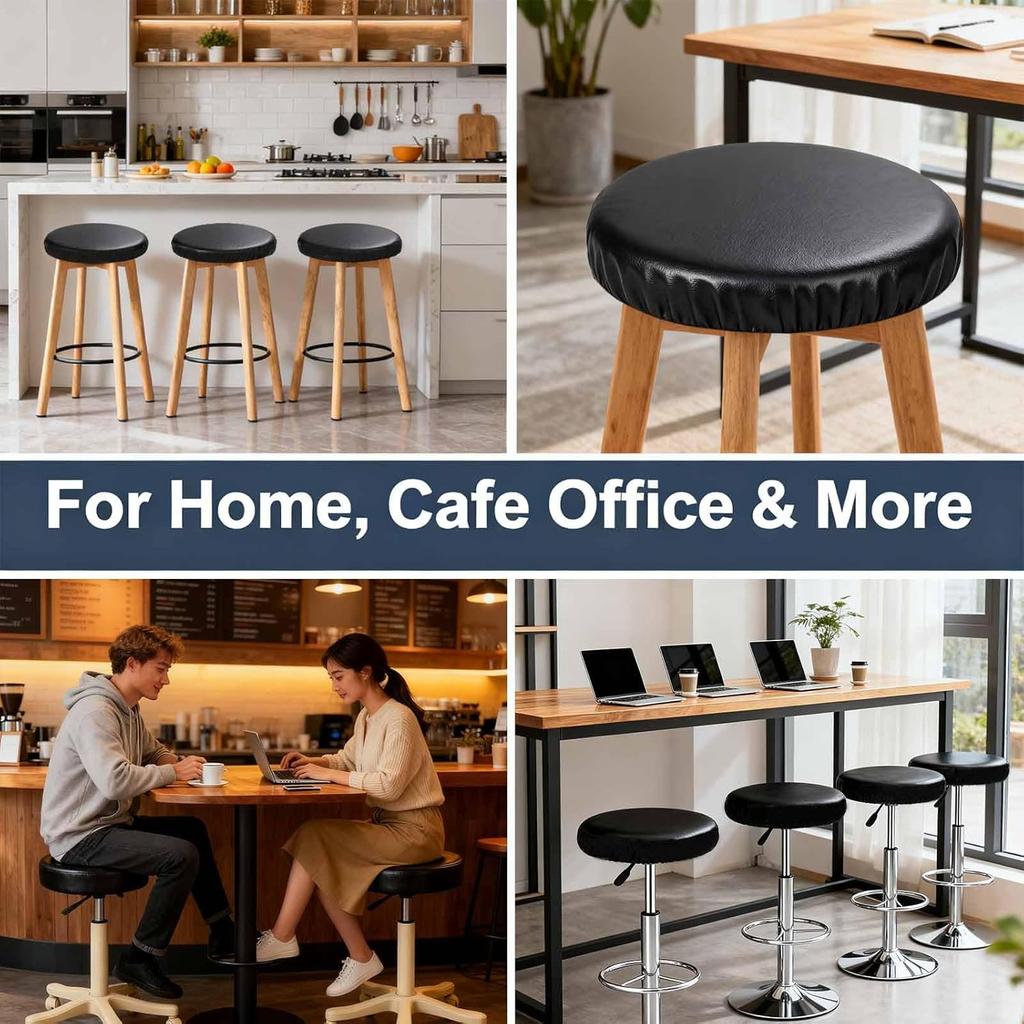 Round Seat Covers for Stools with Elastic - 2-Pack Black Bar Stool Seat Covers Universal Washable Fit for 14-16 Inch Round Stool Chair Cover