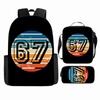 Luxury Popular Cool Novelty 67 six seven 3D Print 3pcs/Set pupil School Bags Laptop Daypack Backpack Lunch bag Pencil Case