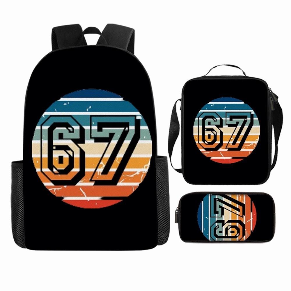 Luxury Popular Cool Novelty 67 six seven 3D Print 3pcs/Set pupil School Bags Laptop Daypack Backpack Lunch bag Pencil Case