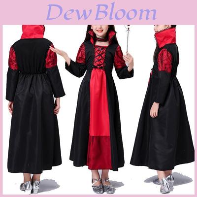 Enchanting Kids Girls Queen Costume Lace Up Witch Dress For Halloween Cosplay